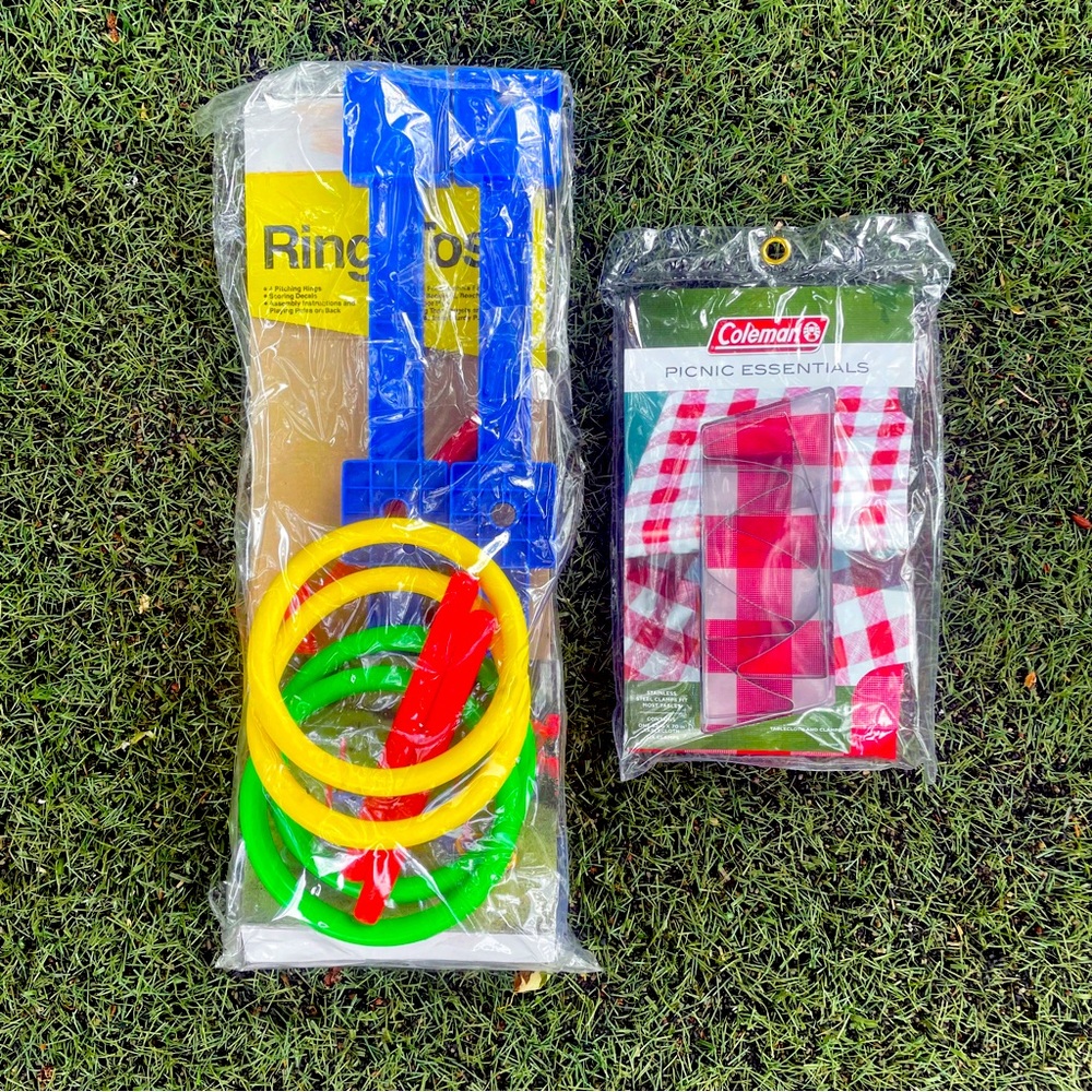 OUTDOOR FUN! Coleman Picnic Tablecloth with Clamps and Ring Toss Game